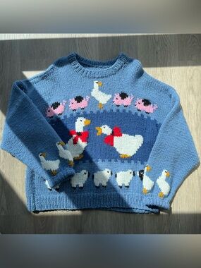 Homemade Barnyard Animal 1980s Chunky Crew Neck Sweater